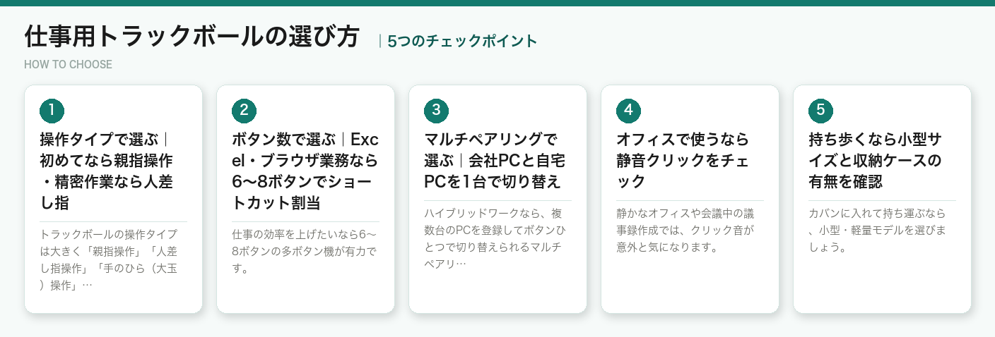 仕事用トラックボールの選び方5つのポイント（図解）