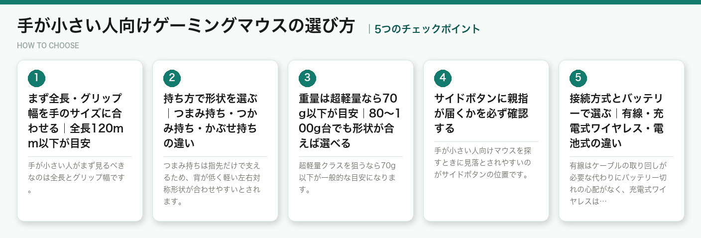 手が小さい人向けゲーミングマウスの選び方5つのポイント(図解)