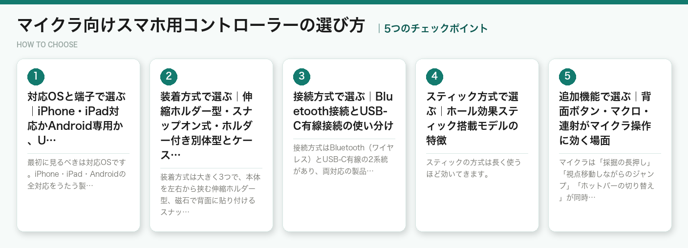 マイクラ向けスマホ用コントローラーの選び方5つのポイント（図解）