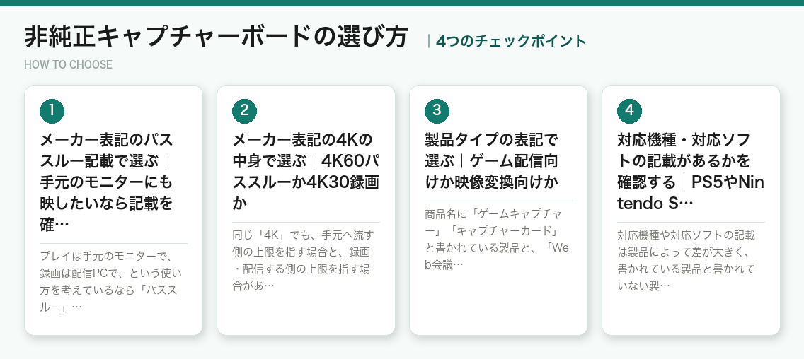 非純正キャプチャーボードの選び方4つのポイント（図解）