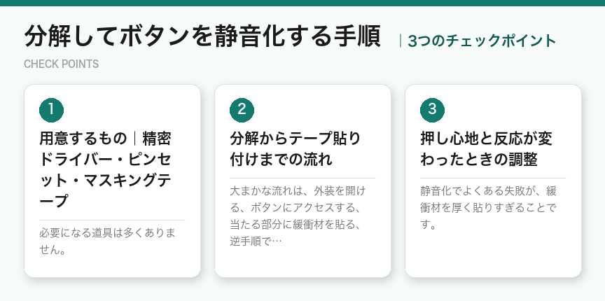 分解してボタンを静音化する手順の3つのチェックポイント（図解）