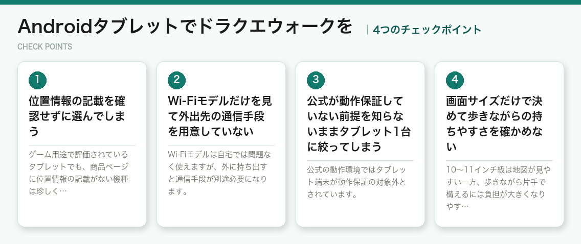 Androidタブレットでドラクエウォークをの4つのチェックポイント(図解)