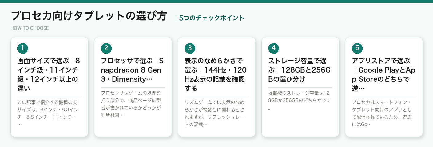 プロセカ向けタブレットの選び方5つのポイント（図解）
