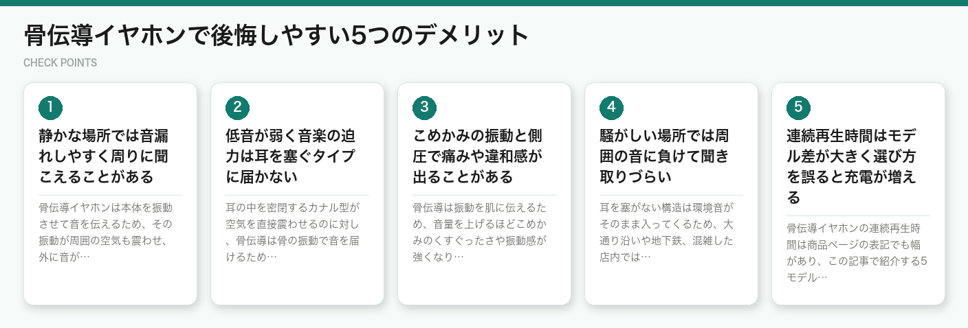 骨伝導イヤホンで後悔しやすい5つのデメリット（図解）