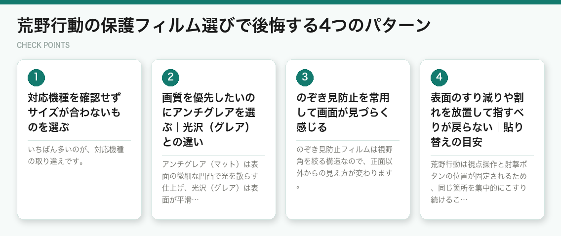 荒野行動の保護フィルム選びで後悔する4つのパターン（図解）