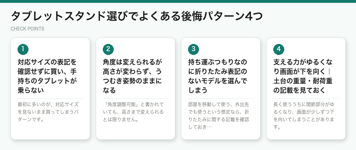 タブレットスタンド選びでよくある後悔パターン4つ(図解)