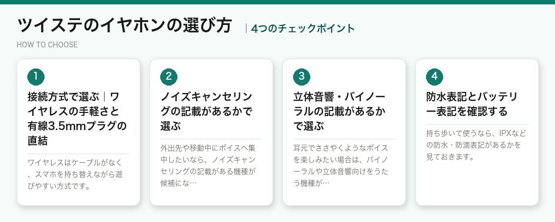 ツイステのイヤホンの選び方4つのポイント(図解)