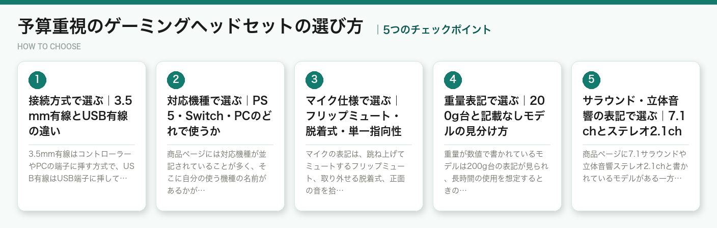 予算重視のゲーミングヘッドセットの選び方5つのポイント（図解）