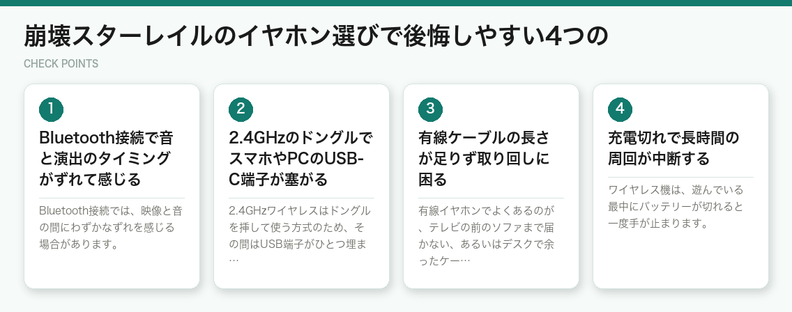 崩壊スターレイルのイヤホン選びで後悔しやすい4つの（図解）
