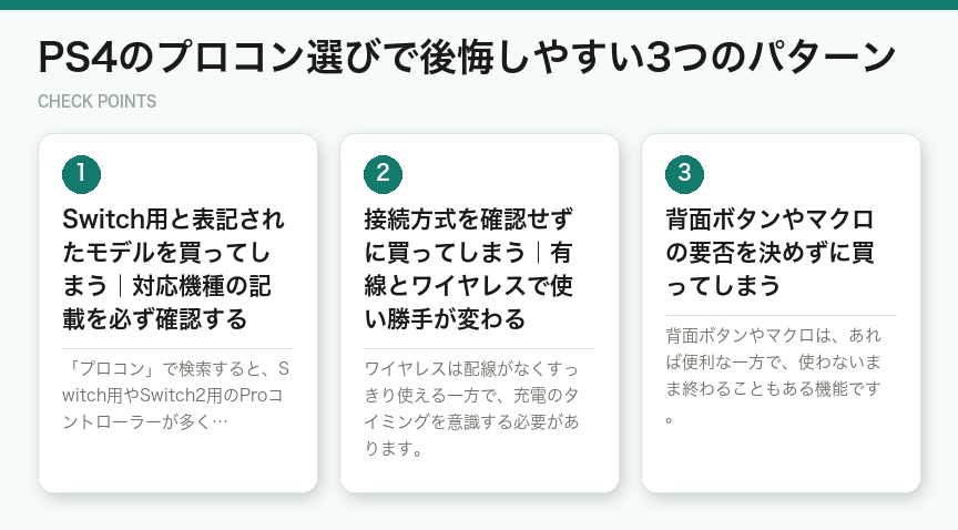 PS4のプロコン選びで後悔しやすい3つのパターン(図解)