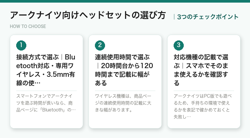 アークナイツ向けヘッドセットの選び方3つのポイント(図解)