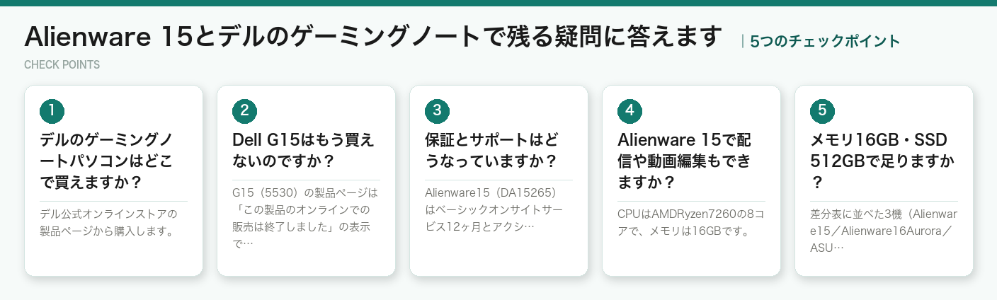 Alienware 15とデルのゲーミングノートで残る疑問に答えますの5つのチェックポイント（図解）