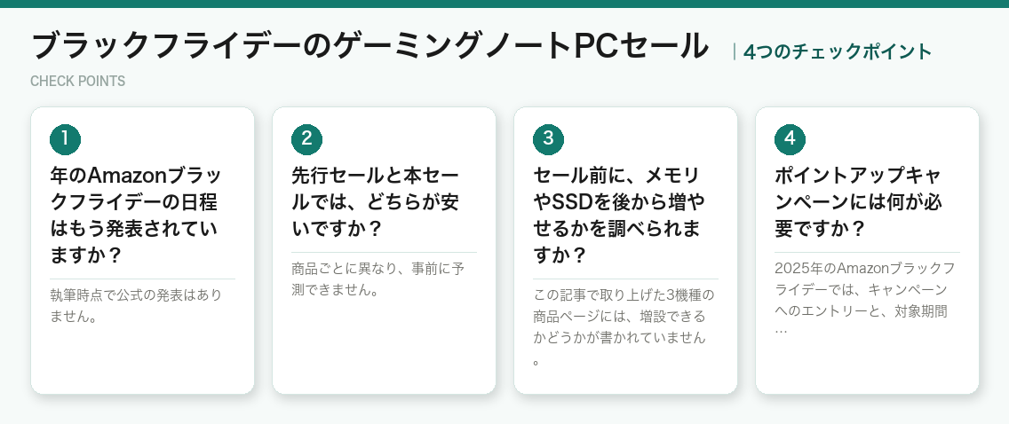 ブラックフライデーのゲーミングノートPCセールの4つのチェックポイント(図解)