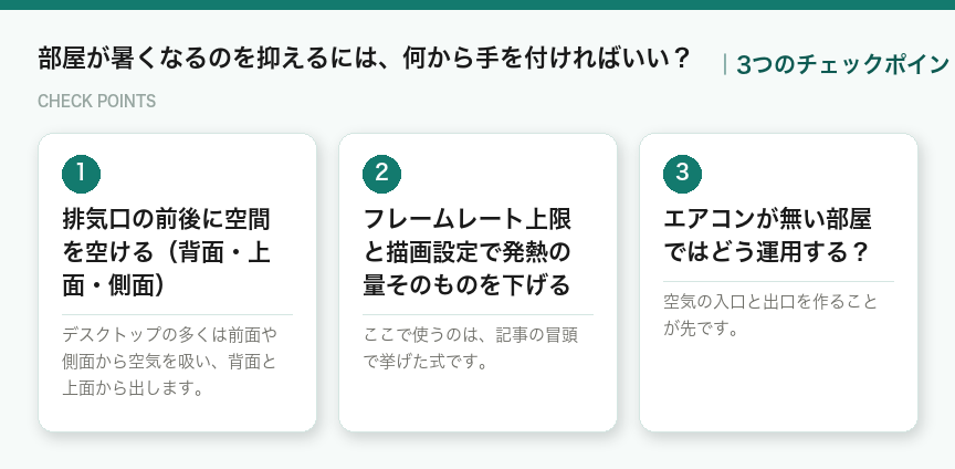 部屋が暑くなるのを抑えるには、何から手を付ければいい？の3つのチェックポイント（図解）