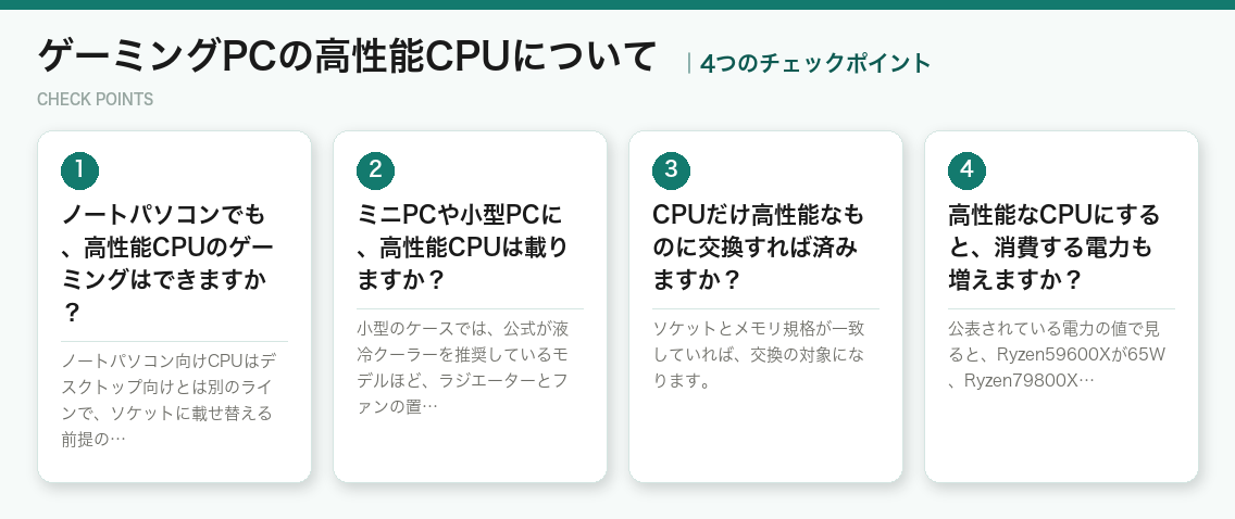 ゲーミングPCの高性能CPUについての4つのポイント(図解)