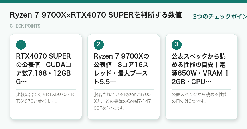 Ryzen 7 9700X×RTX4070 SUPERを判断する数値の3つのポイント（図解）