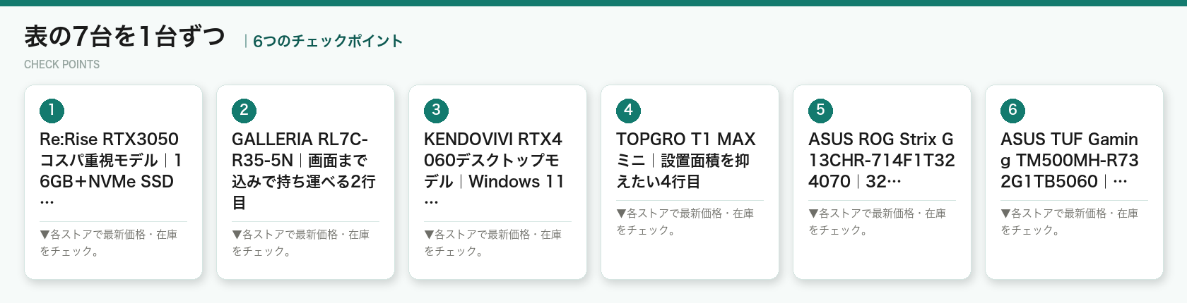 表の7台を1台ずつの6つのポイント(図解)