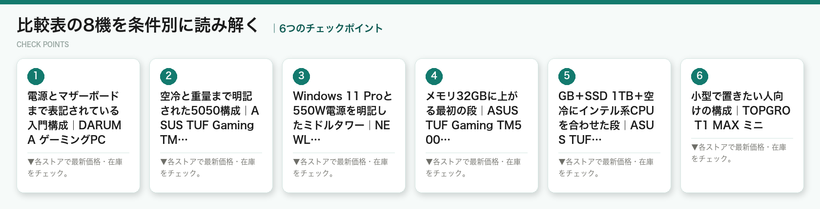 比較表の8機を条件別に読み解くの6つのポイント（図解）