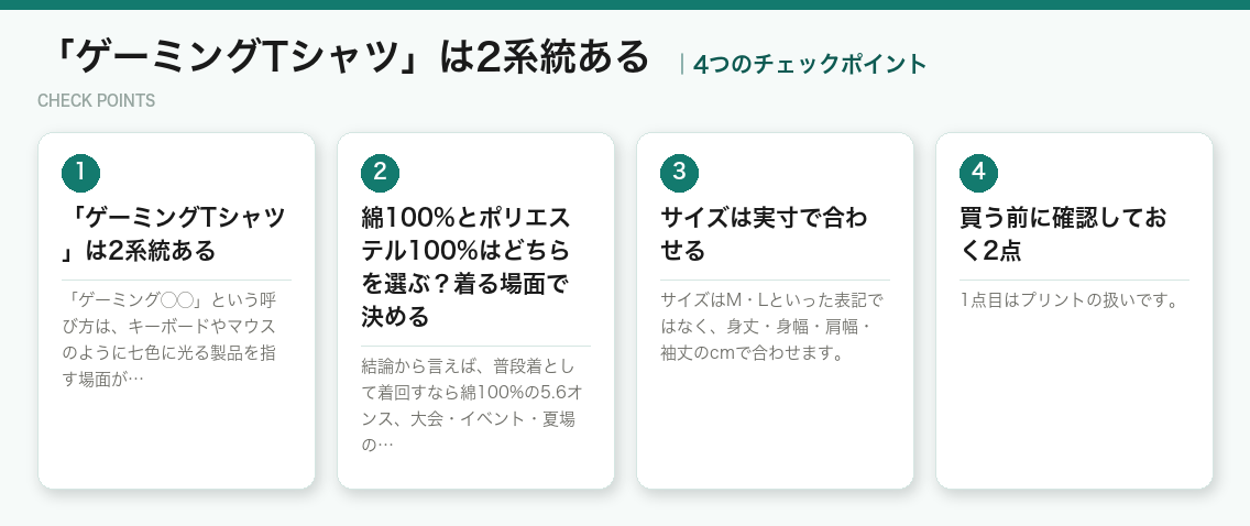 「ゲーミングTシャツ」は2系統あるの4つのチェックポイント（図解）