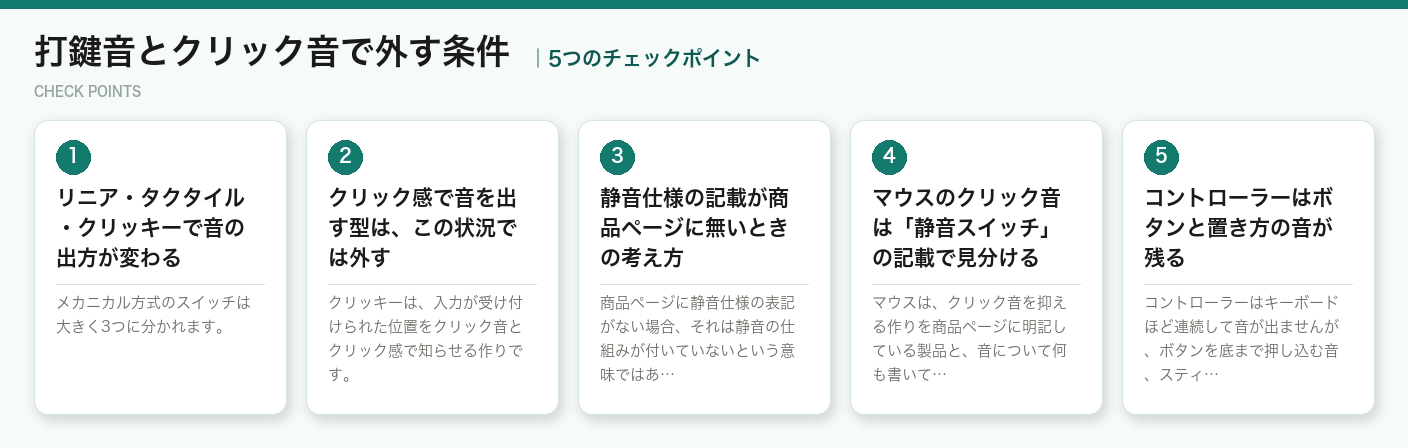 打鍵音とクリック音で外す条件の5つのポイント(図解)