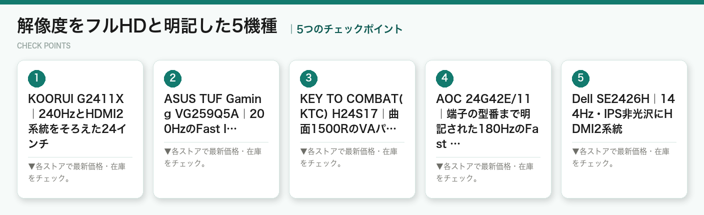 解像度をフルHDと明記した5機種の5つのポイント（図解）