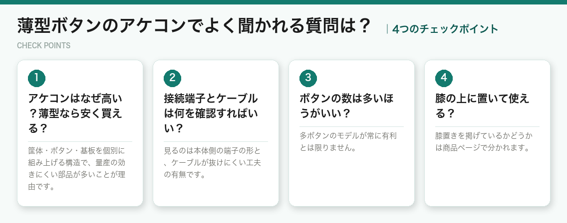 薄型ボタンのアケコンでよく聞かれる質問は?の4つのポイント(図解)