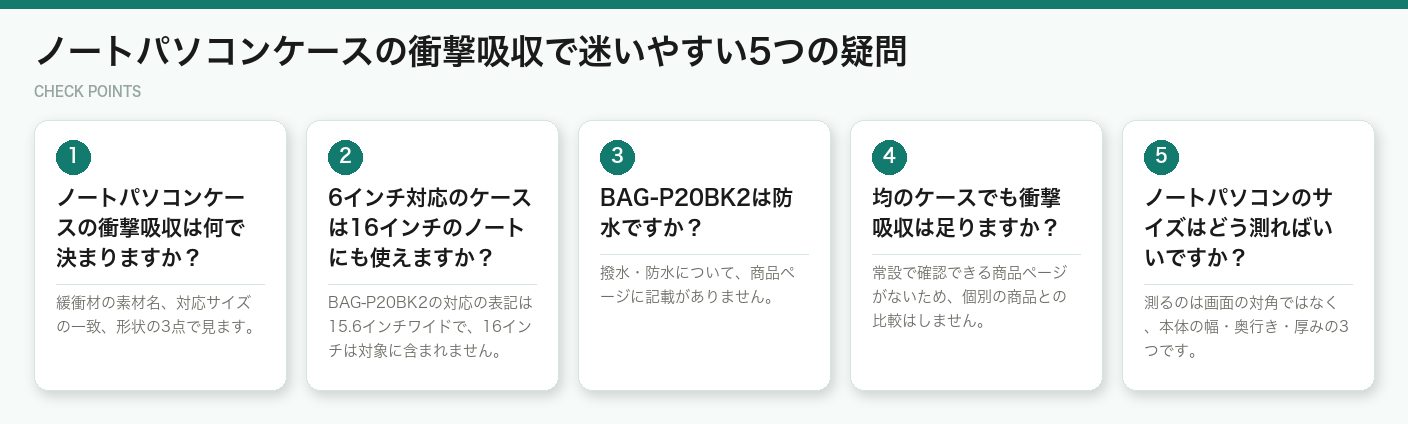 ノートパソコンケースの衝撃吸収で迷いやすい5つの疑問（図解）
