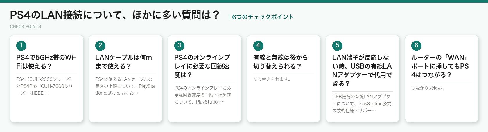 PS4のLAN接続について、ほかに多い質問は?の6つのチェックポイント(図解)