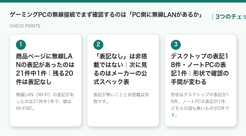 ゲーミングPCの無線接続でまず確認するのは「PC側に無線LANがあるか」の3つのポイント（図解）