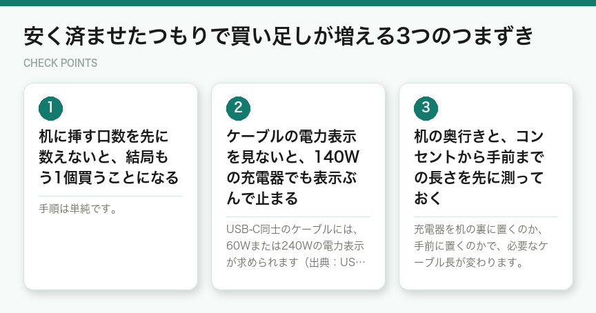 安く済ませたつもりで買い足しが増える3つのつまずき（図解）