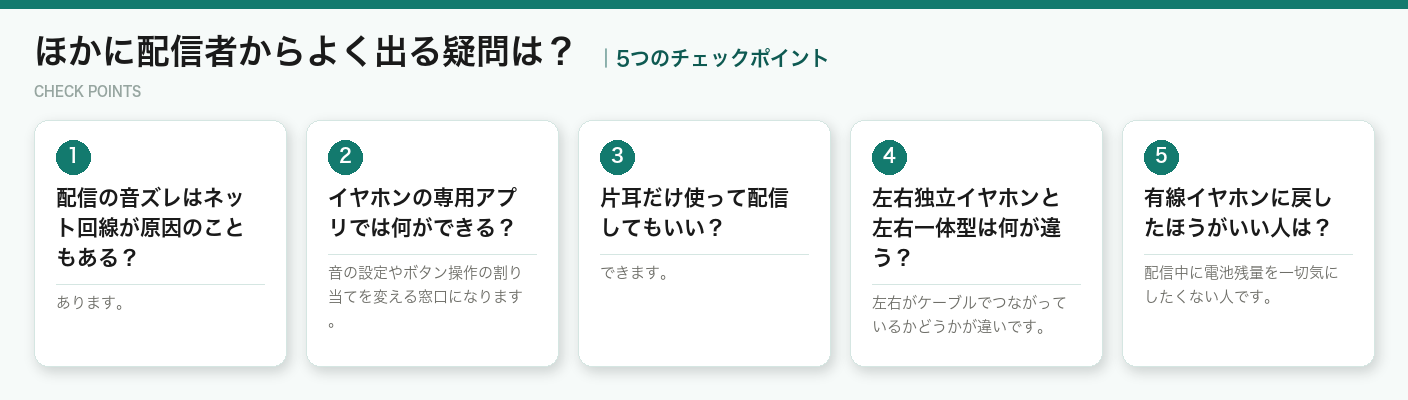ほかに配信者からよく出る疑問は?の5つのポイント(図解)