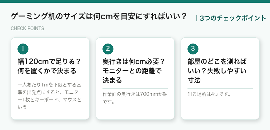 ゲーミング机のサイズは何cmを目安にすればいい?の3つのチェックポイント(図解)