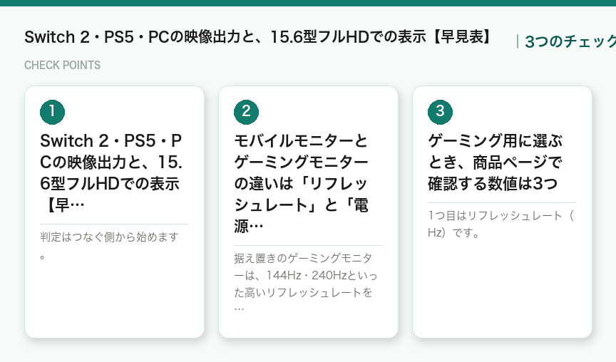Switch 2・PS5・PCの映像出力と、15.6型フルHDでの表示【早見表】の3つのポイント（図解）