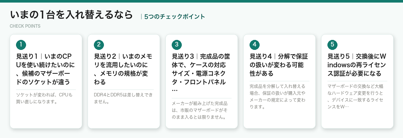 いまの1台を入れ替えるならの5つのポイント（図解）