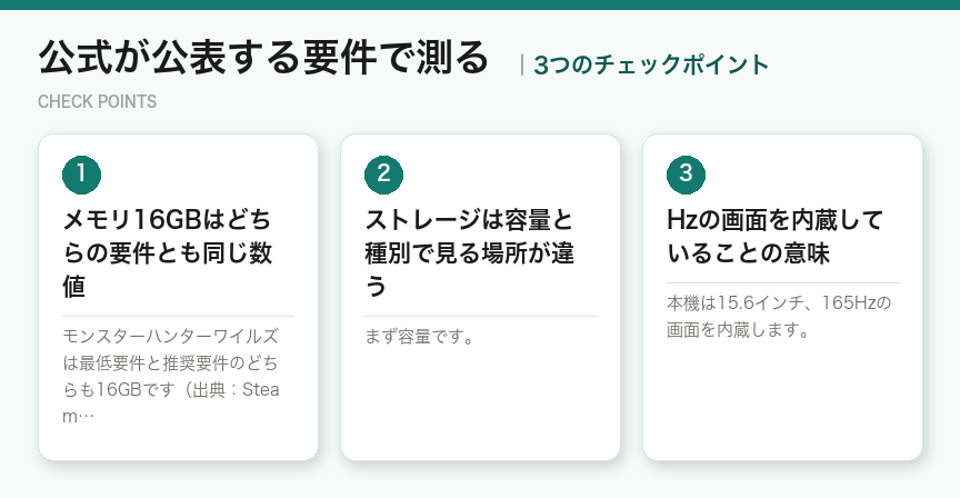 公式が公表する要件で測るの3つのポイント（図解）