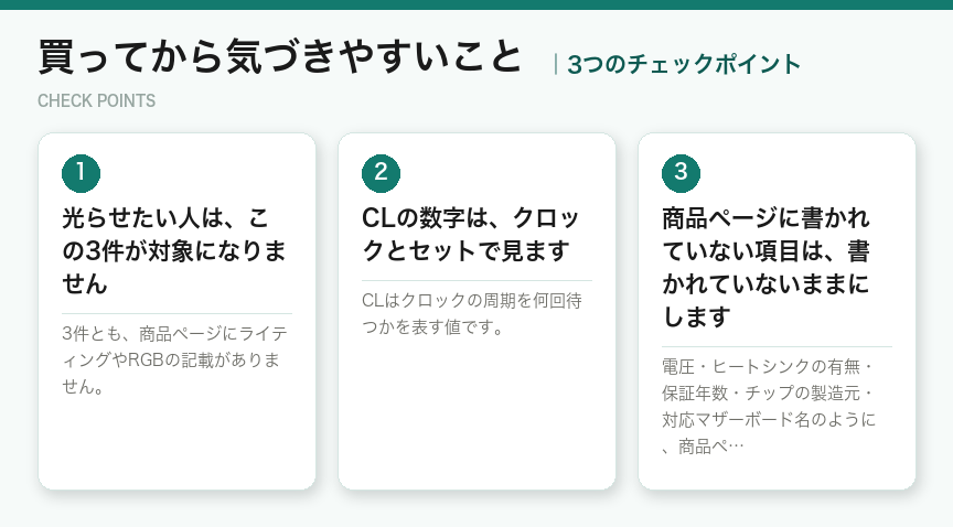 買ってから気づきやすいことの3つのチェックポイント(図解)