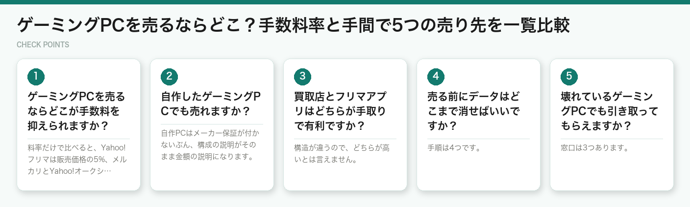 ゲーミングPCを売るならどこ?手数料率と手間で5つの売り先を一覧比較(図解)